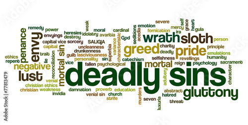 Tag cloud related to seven deadly sins