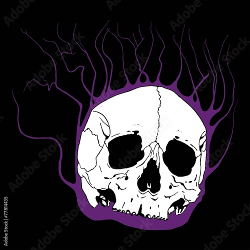 Skull with flaming branches