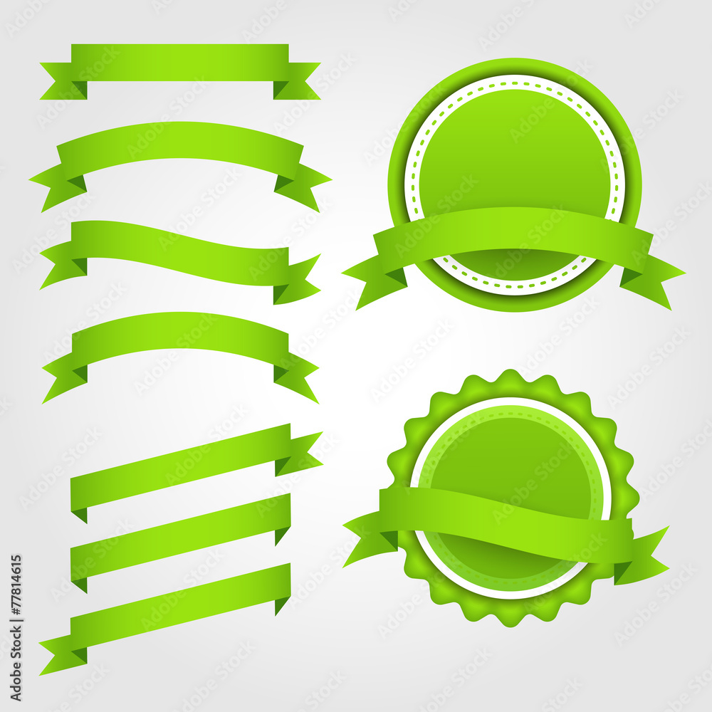 Set of green ribbons and badges Set of green ribbons and badges