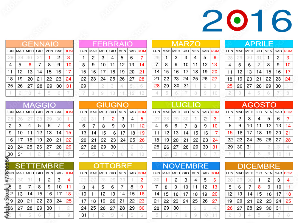 Calendario 2016 Italia Stock Vector | Adobe Stock