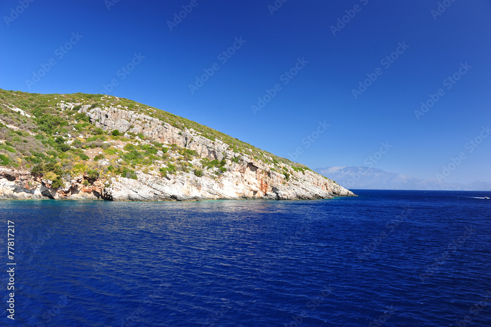 Island in the Ionian Sea, Zakynthos. Azure coast of Greece. View