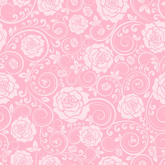 Fotobehang Lichtroze patronen Roze rozen ornament romantisch patroon  © johnny-ka