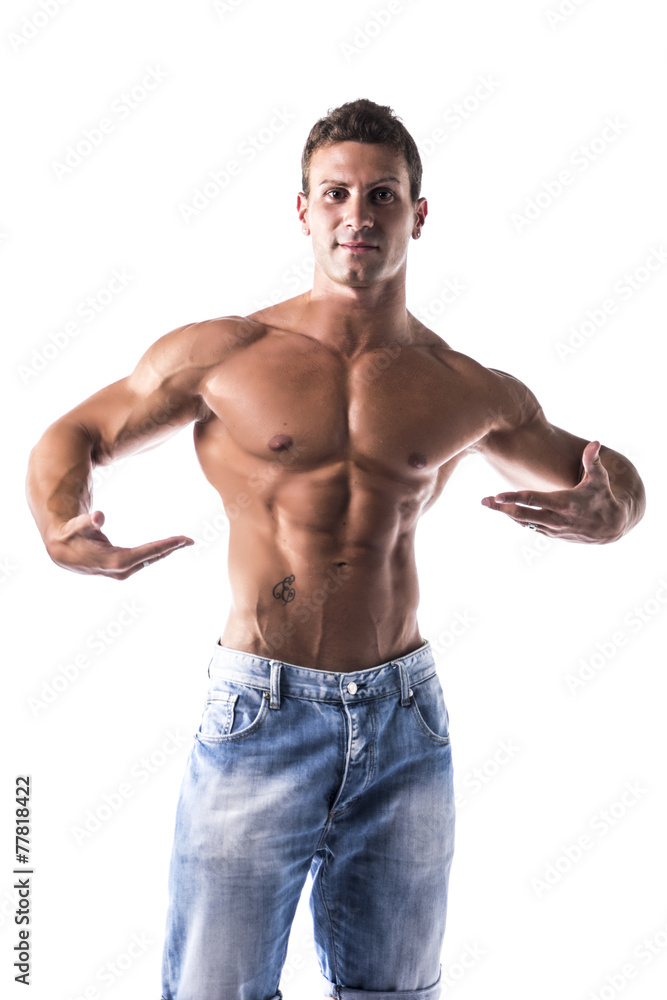 Confident Topless Muscled Man Looking at Camera Confident Topless Muscled Man Looking at Camera