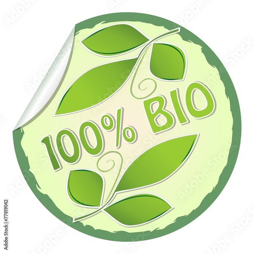 Bio product label in green design with leafs and rolled edge