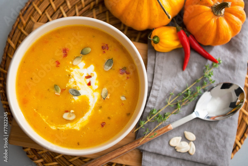 Closeup on pumpkin soup