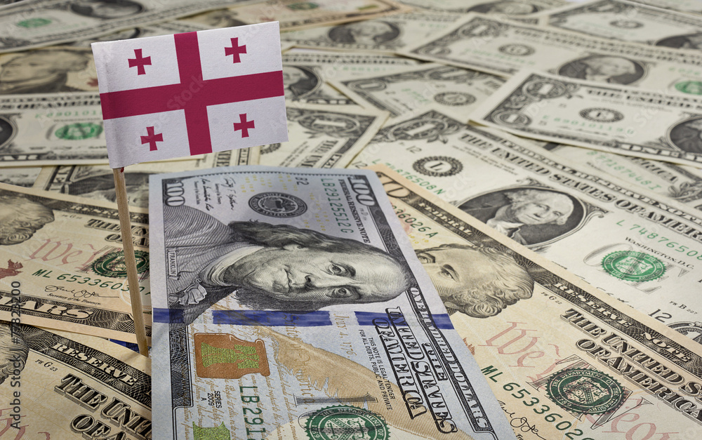 Flag of Georgia sticking in various american banknotes.(series) Flag of Georgia sticking in various american banknotes.(series)