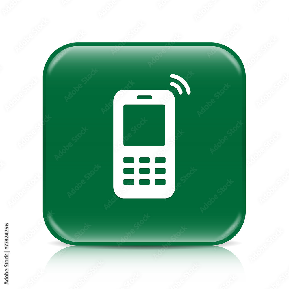 Green mobile phone button icon with reflection Green mobile phone button icon with reflection