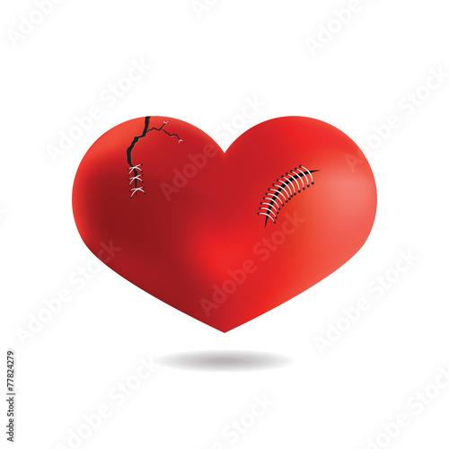 Red Heart with scar, Isolated On White Background, Vector