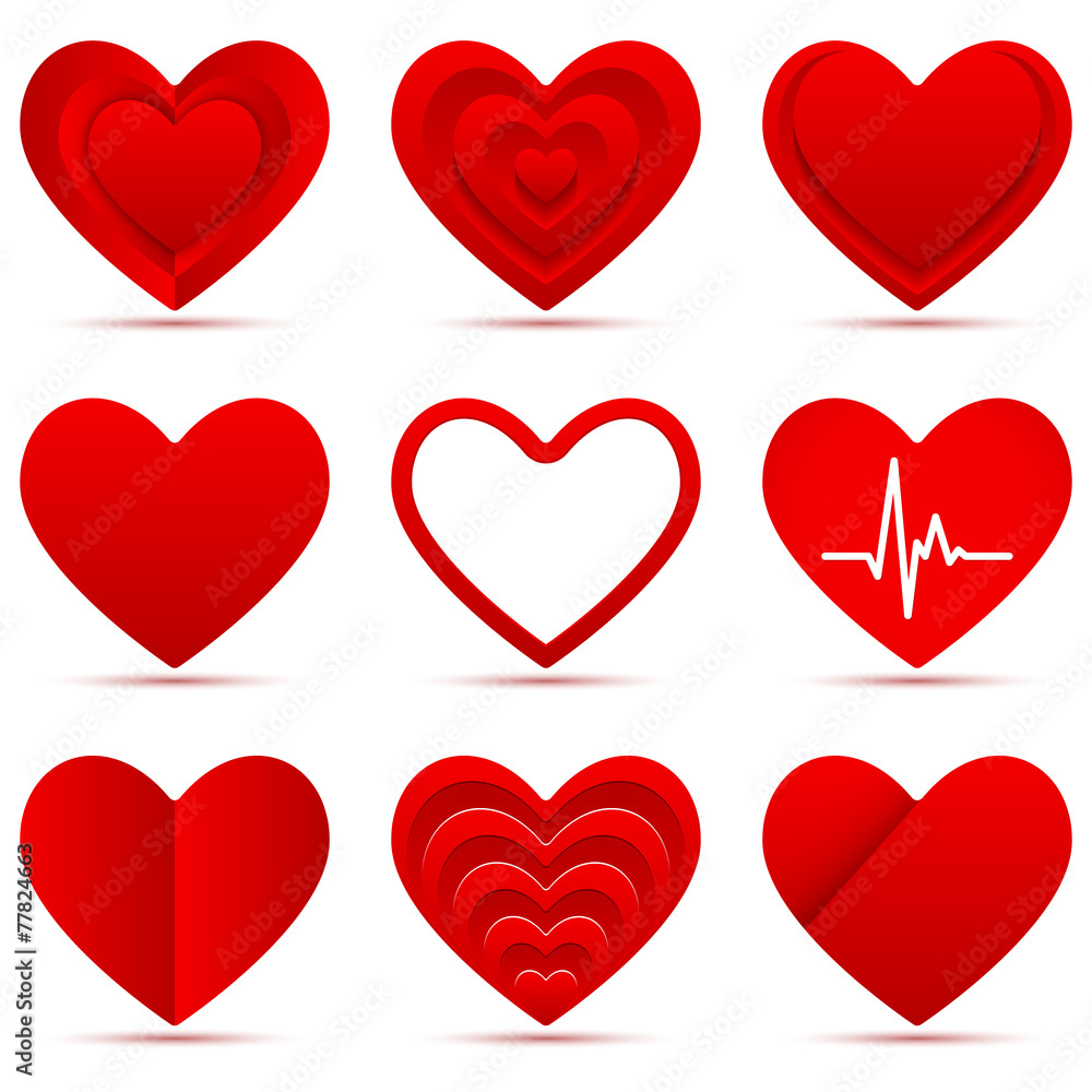 1. Set of different red heart shapes 1. Set of different red heart shapes