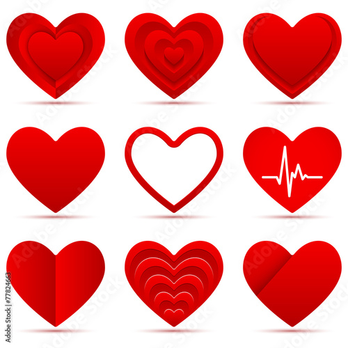 1. Set of different red heart shapes