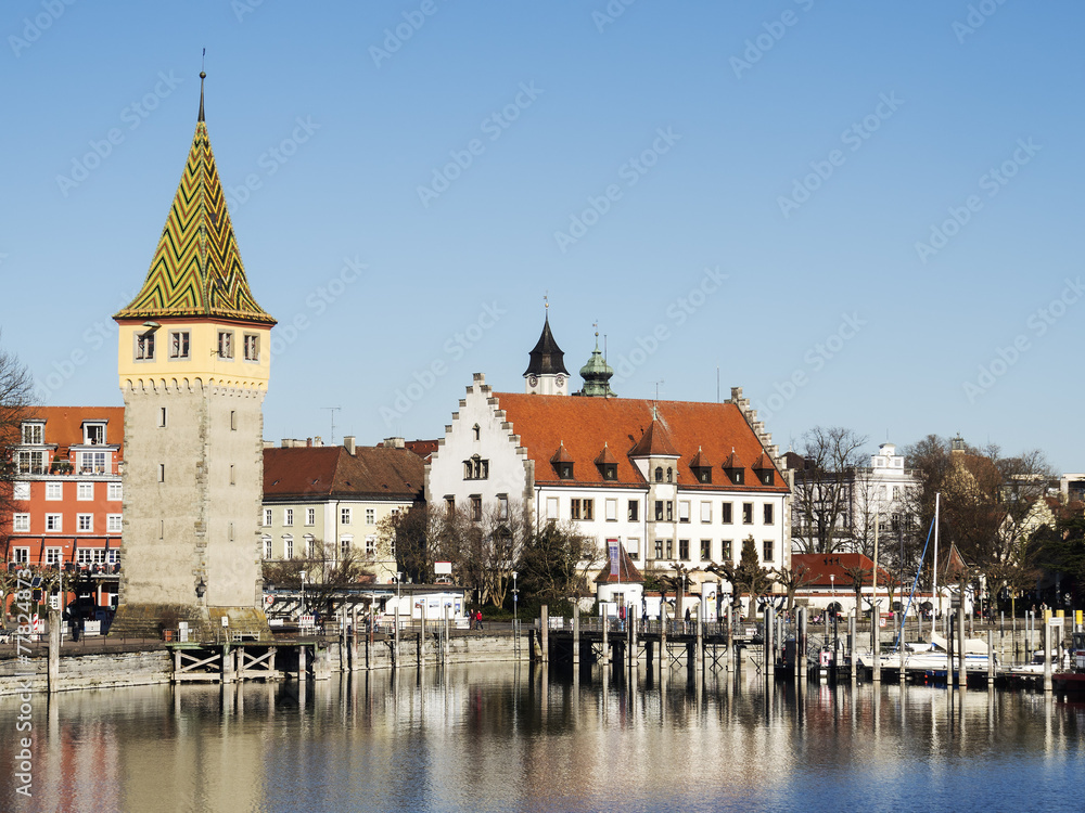 Lindau harbor with buildings