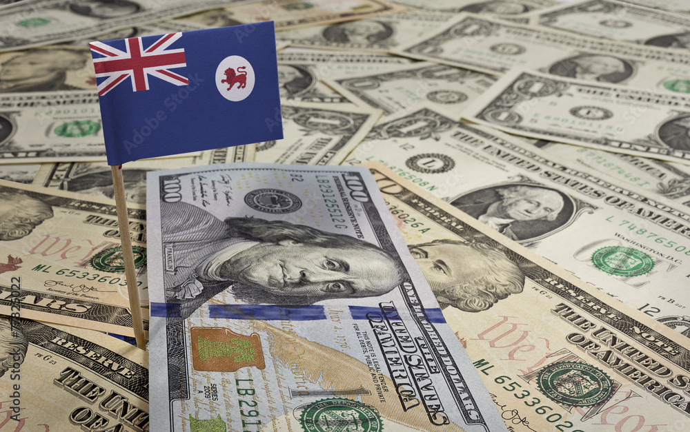 Flag of Tasmania sticking in various american banknotes.(series) Flag of Tasmania sticking in various american banknotes.(series)