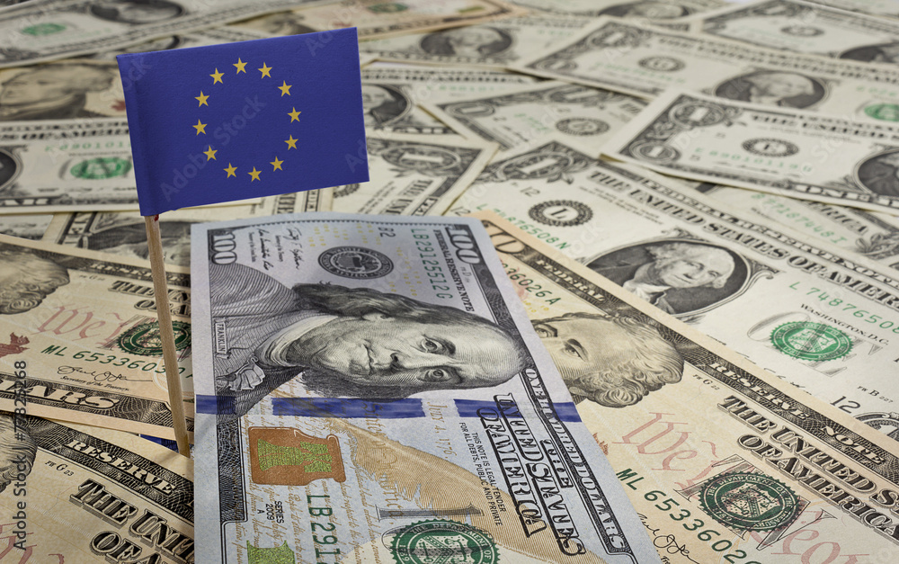 Flag of Europe sticking in various american banknotes.(series) Flag of Europe sticking in various american banknotes.(series)