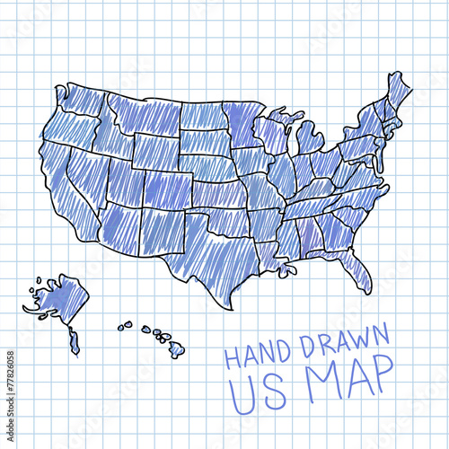 Hand drawn US map vector illustration