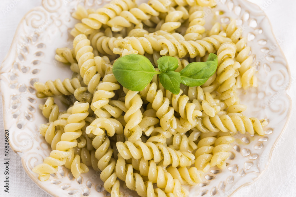 italian fusilli pasta and fresh homemade pesto sauce italian fusilli pasta and fresh homemade pesto sauce