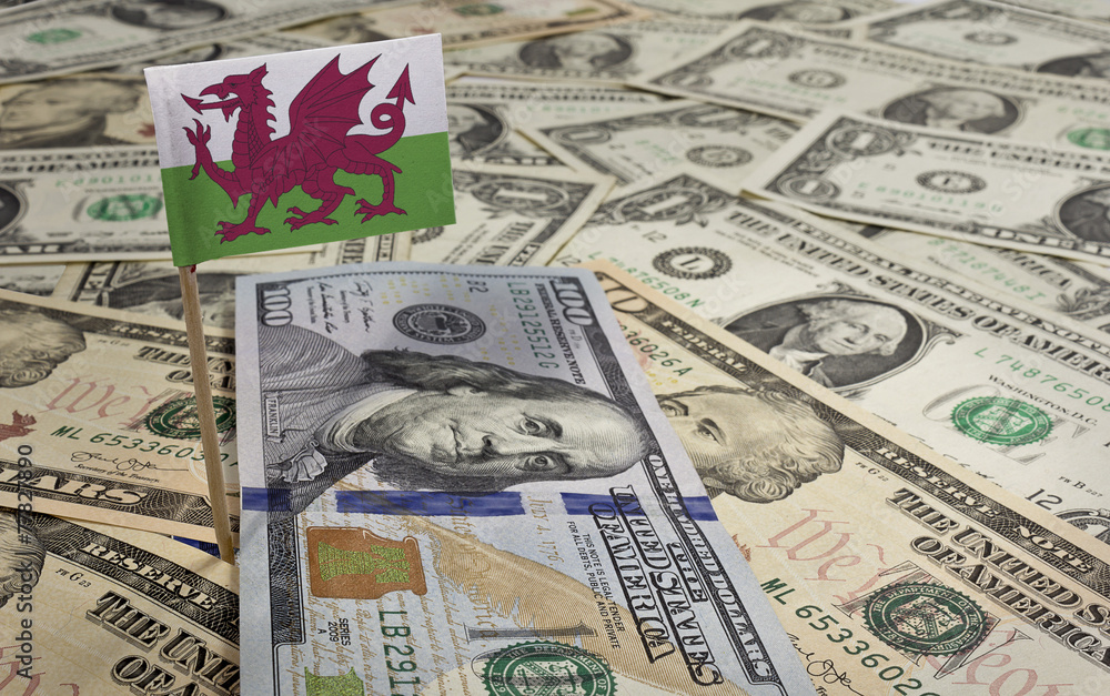 Flag of Wales sticking in various american banknotes.(series) Flag of Wales sticking in various american banknotes.(series)