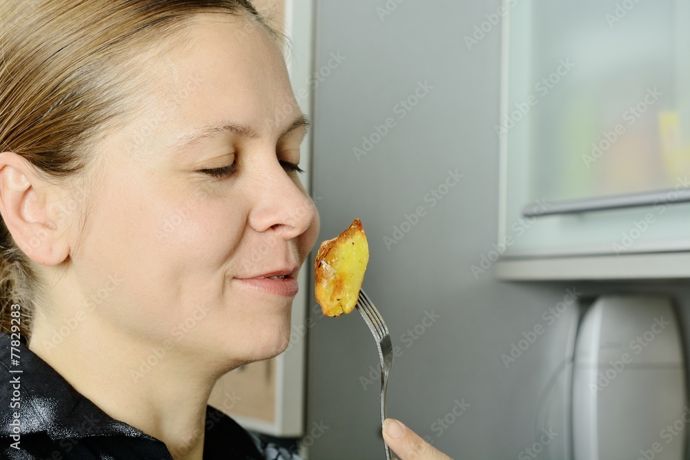 woman smelling a food