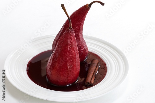 Poached pears in red wine