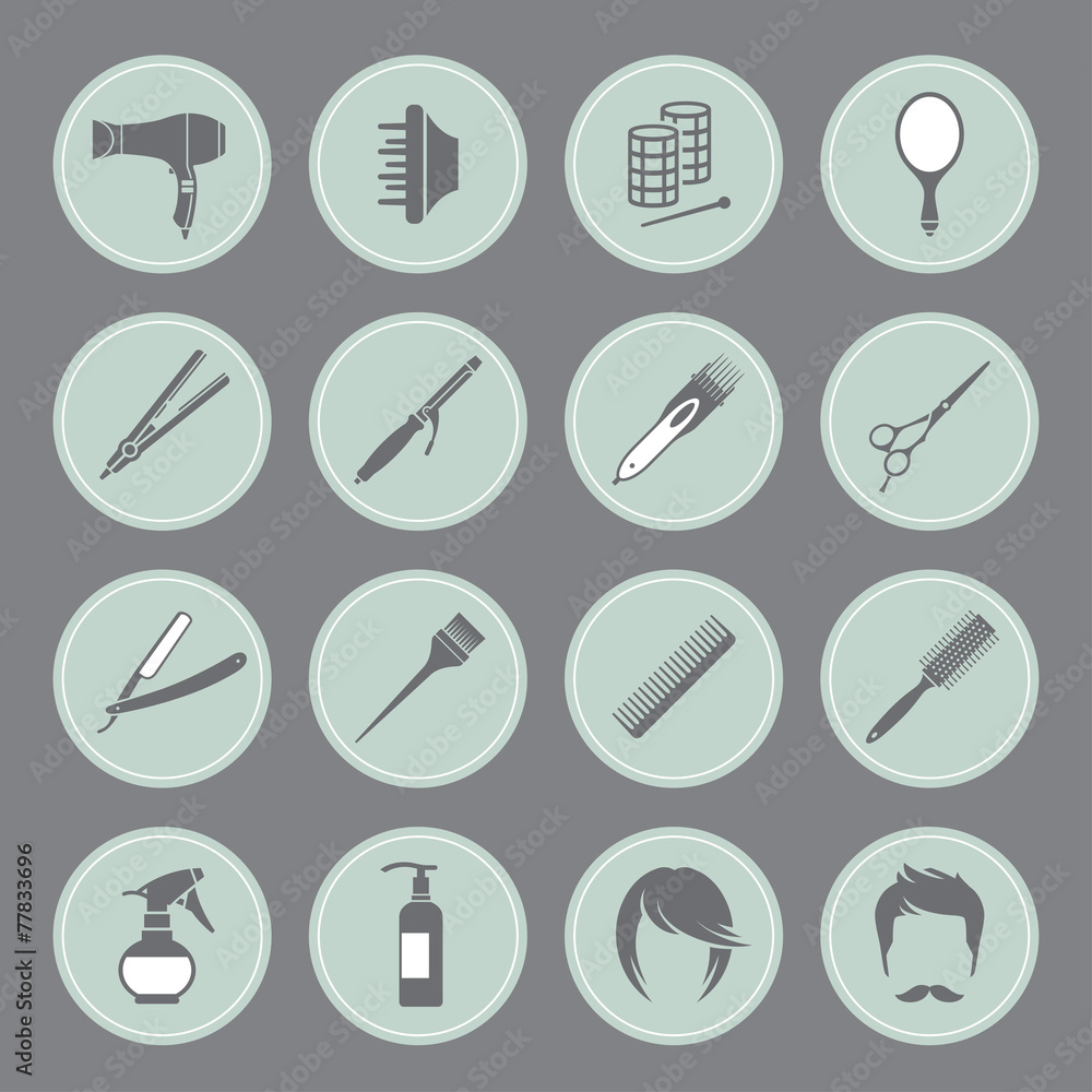 Round hairdressing equipment icons