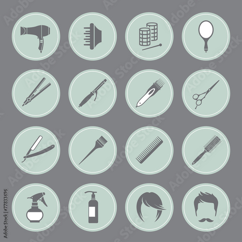 Round hairdressing equipment icons