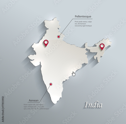 India map blue white card paper 3D vector