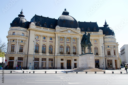 Bucharest view -Carol I statue and Central Library
