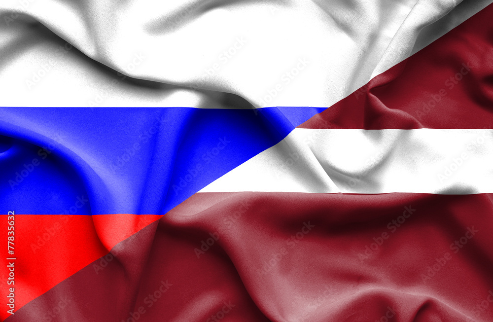 Waving flag of Latvia and Russia Waving flag of Latvia and Russia
