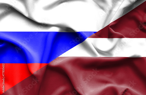 Waving flag of Latvia and Russia