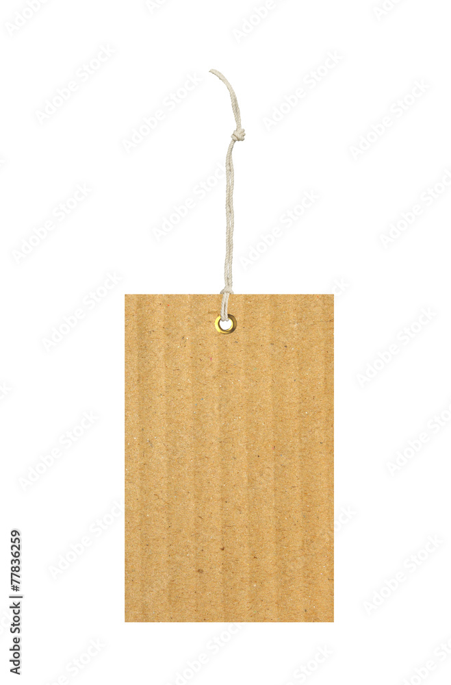 cardboard tag with metal grommet isolated on white background