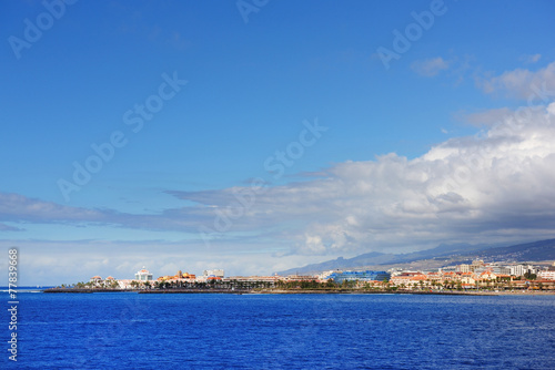 Stormy clouds over Los Cristianos resort in Tenerife, Canary Islands, Spain