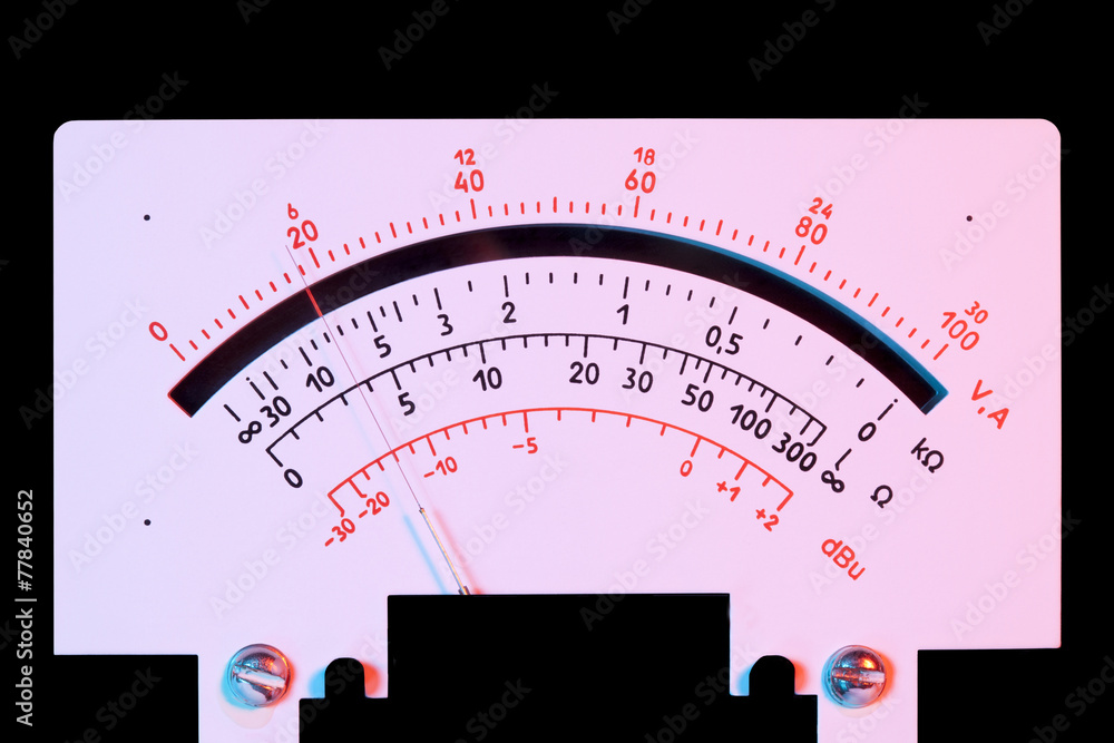 scale analog multimeter on a black background StockFoto Adobe Stock