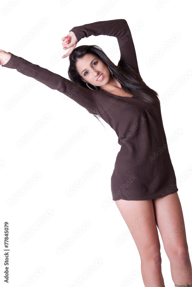 Daily girlfriend standing against isolated white background Daily girlfriend standing against isolated white background