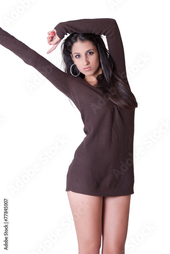 Daily girlfriend standing against isolated white background