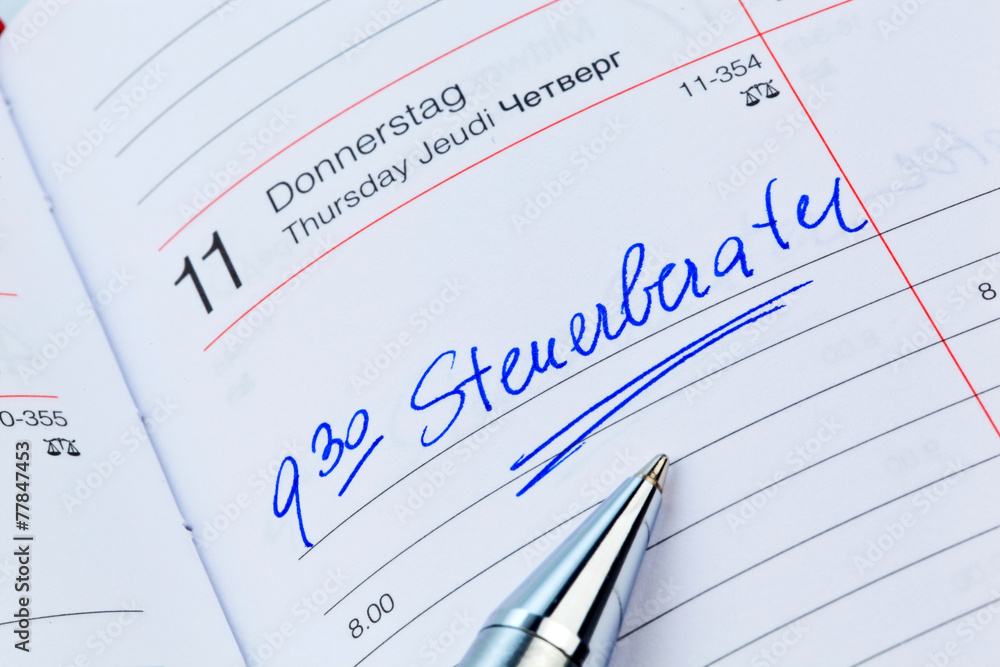 Eintrag im Kalender: Steuerberater Stock-Foto  Adobe Stock