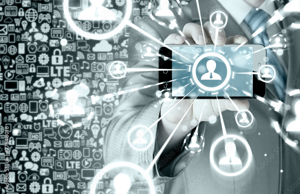 Business Hand holding a phone show the social network Business Hand holding a phone show the social network