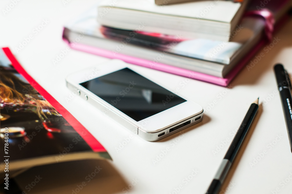 Smartphone on office table Smartphone on office table
