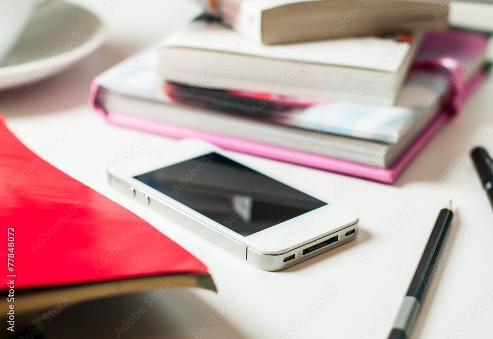 Smartphone on office table Smartphone on office table