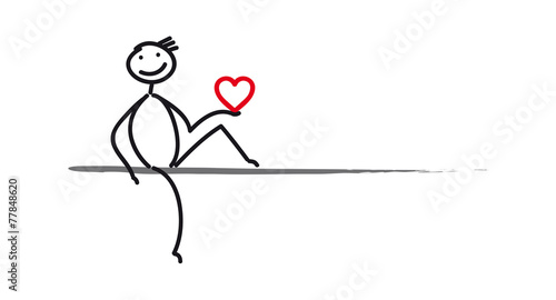 Fröhliches Strichmännchen mit Herz, Präsentation und Überraschung zum Valentinstag