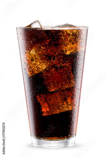 Obraz na płótnie Cola glass with ice cubes isolated on white w salonie