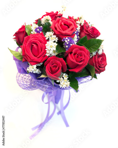 beautiful bouquet of bright red flowers, isolated on white backg