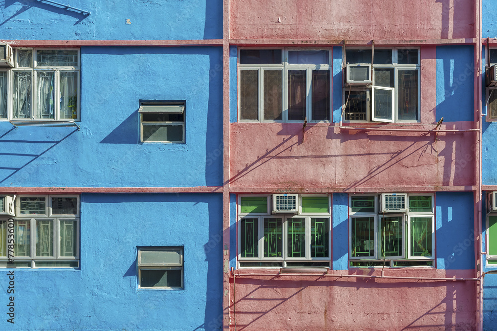 Old colorful residential building in Hong Kong