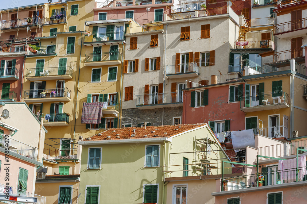 Colorful residential buildings in Riomaggiore, Cinque Terre, Lig