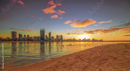 Golden Sunrise View of Perth Skyline