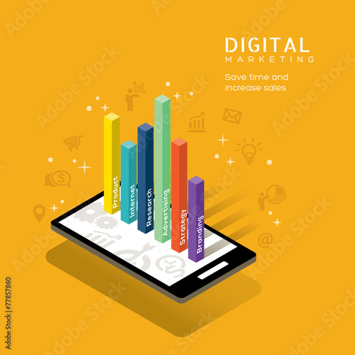 digital marketing media concept with graph on smart phone
