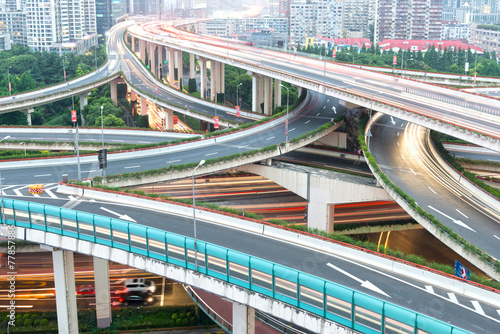 Photography overlooking the vehicle motion blur on shanghai elevated road ju