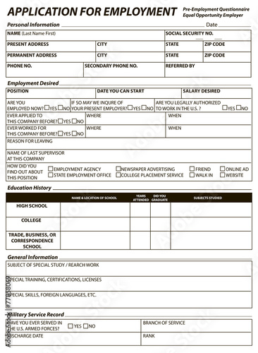 Comprehensive Application For Employment