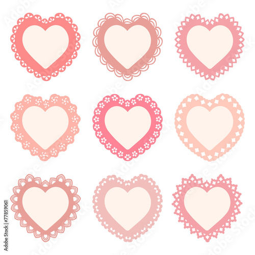 set of heart shaped frames with a lacy border