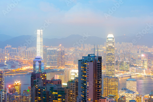 Panorama of Hong Kong skyline at night