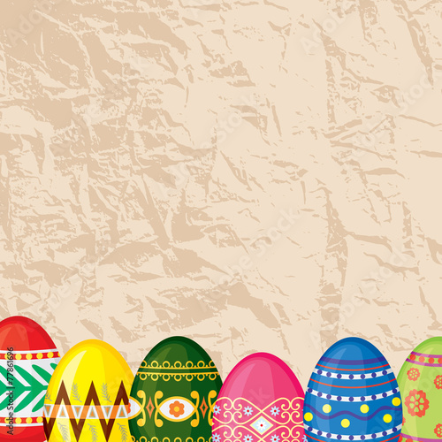 Congratulatory Easter card with old paper background and eggs