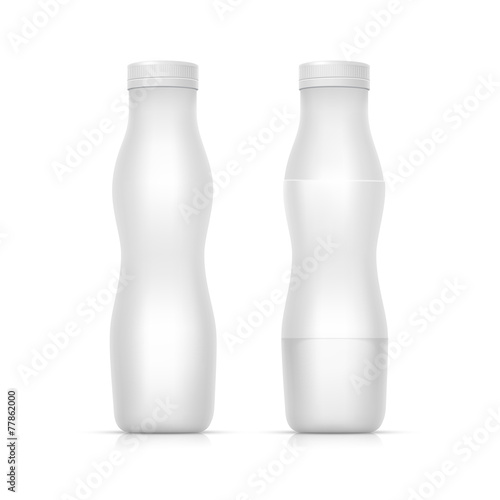 Set of Blank White Bottles for Milk or Yogurt